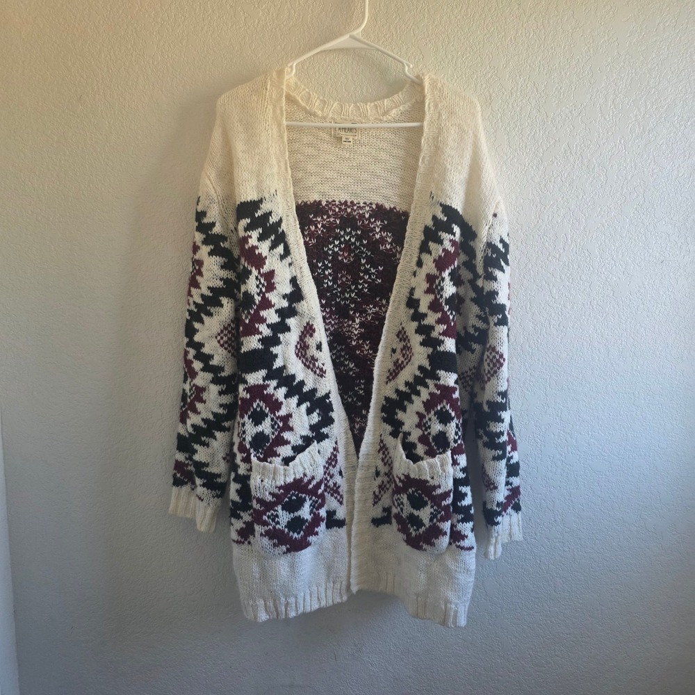 LA Hearts White Southwestern Aztec Tribal Chunky Knit Cardigan Sweater One Size
